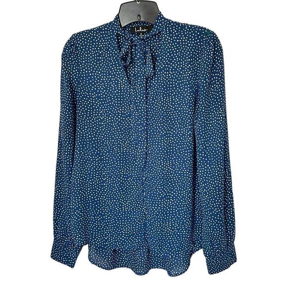Lulus On The Spot Polka Dot Blue White Women's Blouse Size S #H1499 - Picture 7 of 8